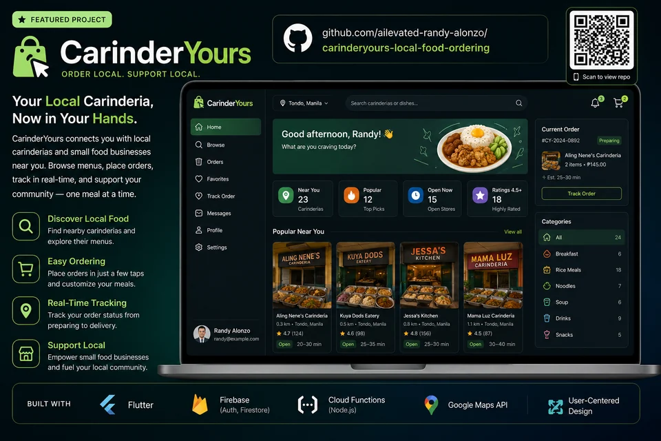 CarinderYours project showcase artwork; interface and embedded claims are illustrative