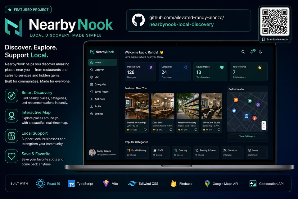Nearby Nook project showcase artwork; interface and embedded claims are illustrative